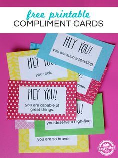 I did this for Kindness week and they were so fun to place around campus. The students loved them! Free printable compliment cards for a fun and free random act of kindness. Student Wellness, Kids Smile, Kindness Projects, Compliment Cards, Kindness Challenge, Kindness Activities, Printables Free Kids, Cards For Kids, Service Projects