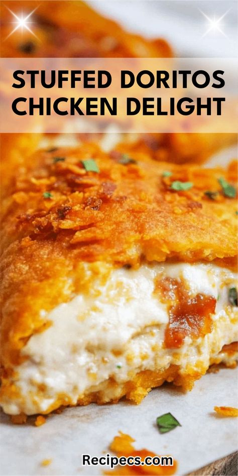 A mouthwatering stuffed Doritos chicken with cream cheese and bacon, showcasing an easy yet delicious recipe perfect for gatherings. This pin captures the stuffed chicken cooked to perfection with savory flavors and crunchy edges. Doritos Crusted Chicken, Recipes Using Doritos, Chicken Dorito Casserole Recipe, Stuffed Doritos, Dorito Chicken Casserole, Chicken Dorito, Easy Crock Pot Recipes, Doritos Chicken, Chicken Dorito Casserole