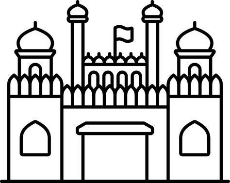 Red Fort Drawing Easy, Fort Drawing Easy, Red Fort Drawing, Fort Drawing, Library Shelf, Yarn Crafts For Kids, Jesus Cartoon, Red Fort, Outline Images