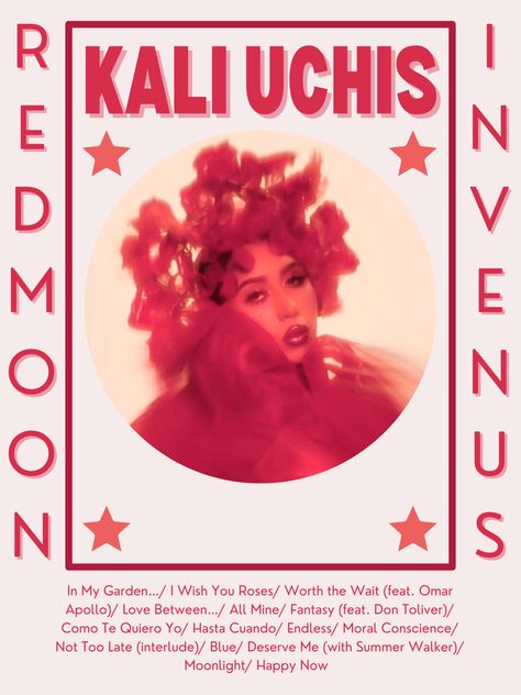 Kali uchis poster red moon in Venus aesthetic retro Kali Uchis Red Moon, Kali Uchis Poster, Kali Uchis Wallpaper, Mother Kali, Pink Music, Wallpaper Red, Graphic Poster Art, Kali Uchis, Poster Room