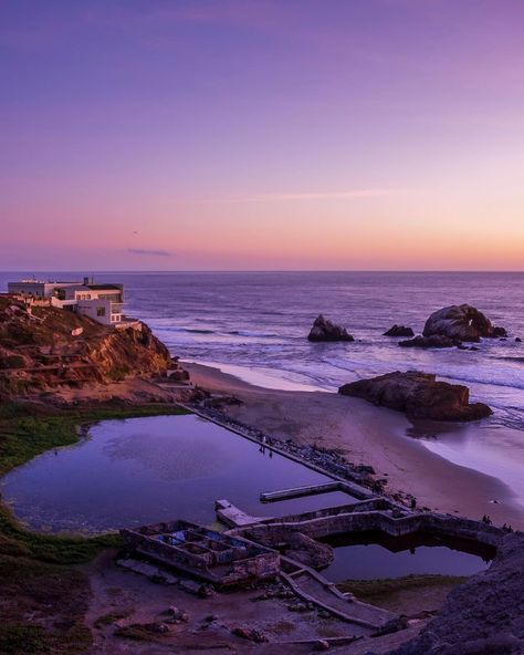 Michael Victor • San Francisco on Instagram: “Overlooking Sutro Baths and the Pacific Ocean earlier this evening right right around sunset and the blue hour. 🌅🏙 I went for a nice walk…” Environment References, The Blue Hour, Sutro Baths, The Pacific Ocean, Blue Hour, Photoshoot Inspiration, Pacific Ocean, The Pacific, San Francisco