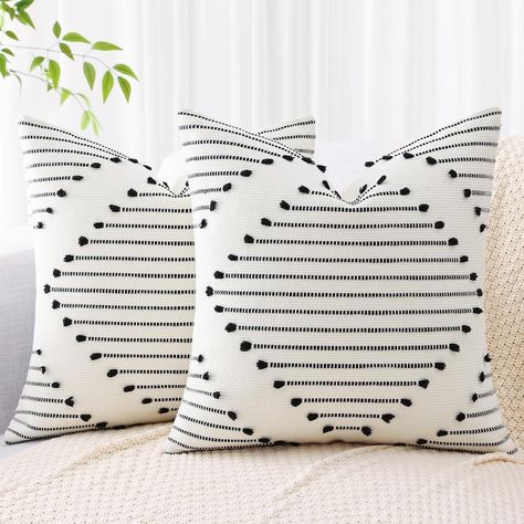 Amazon.com: Mecatny Boho Throw Pillow Covers Black and Cream White Pillow Covers 18X18 Set of 2 Farmhouse Decorative Pillow Covers for Couch Sofa Living Room : Home & Kitchen Black White Neutral Home Decor, Black And White Throw Pillows, Black And White Mid Century Modern, Neutral Patterns, Farmhouse Decorative Pillows, Mid Century Modern Pillows, Boho Throw Pillow, Couch Pillow Covers, White Couches