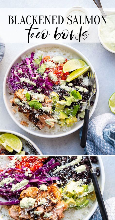 Salmon Taco Bowl, Fish Taco Bowl, Blackened Fish Taco Bowls, Smoked Salmon Rice Bowl, Cilantro Lime Salmon Bowl, Smoked Salmon Quinoa Bowl, Primal Kitchen Salmon Bowl, Salmon Meal Prep, Taco Bowl Recipe