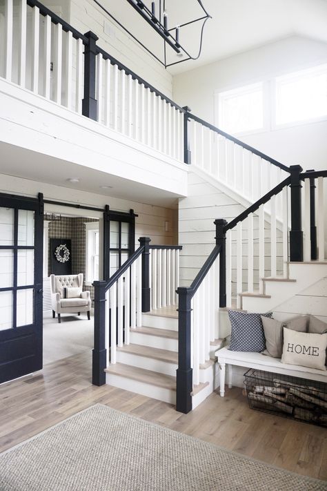 Yes. You are home ❤️ Black Stair Railing, Black And White Stairs, White Staircase, White Stairs, Exterior Stairs, Staircase Makeover, Unique Mugs, Stair Case, Foyer Decorating