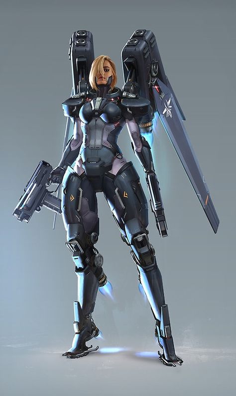 Future Character Design, Green Robot, Sci Fi Armor, Sci Fi Character Design, Futuristic Armour, Female Armor, Arte Cyberpunk, Cyberpunk Character, Robots Concept