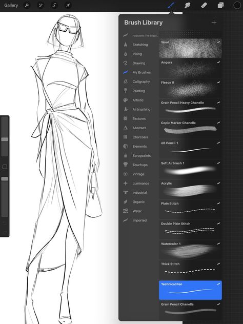 Fashion Design Sketches Procreate, Procreate Fashion Sketch, Pro Create Fashion Illustration, Fashion Drawing Procreate, Digital Art Fashion Design, Fashion Illustration Beginner, Procreate Drawing Fashion, Procreate Illustration Fashion, Digital Fashion Illustration Tutorial