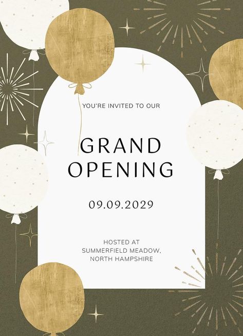 Grand opening invitation card template, editable text psd | premium image by rawpixel.com / Wan Grand Opening Invitation Card Design, Restaurant Card Design, Inauguration Poster, Shop Opening Invitation Card, Business Launch Party, Brown Invitation, Grand Opening Banner, Opening Invitation, Grand Opening Invitations