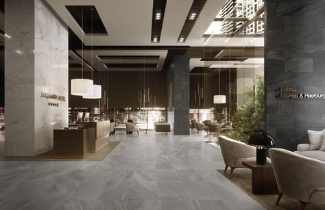 Tattoo Modern, Best Floor Tiles, Lobby Design, Commercial Architecture, Wall And Floor Tiles, The Ranch, Floor Tile, Commercial Interiors, Porcelain Ceramics