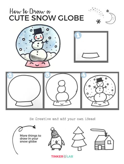 How to Draw a Cute Snow Globe Directed Drawing Winter For Kids, Christmas How To Draw For Kids, How To Draw A Snow Globe, How To Draw A Snowglobe, Snow Globe Doodle, January Directed Drawing For Kids, How To Draw Winter Things, Snowglobe Doodle, Directive Drawing For Kids