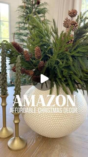 Beata Rodriguez on Instagram: "Comment: HOLIDAY for the links to be sent to your DM’s
These 8-piece Christmas Norfolk Pine branches look incredibly realistic, almost identical to the viral ones, but for a fraction of the price. They are 36 inches long, making them perfect for taller vases. I mixed them with 4 large natural pinecone branches to create my Christmas arrangement. I’m also in love with the tree-shaped taper candles, and I got mine in the evergreen color.

#holidaydecor #christmasdecor #christmasdecorating #christmasdecoration #homeinspo #decorideas #tabledecoration" Large Christmas Vase Ideas, Vase With Christmas Greenery, Christmas Vases Ideas, Christmas Fake Flower Arrangements, Large Pinecones Ideas, Christmas Vase Ideas, Tall Christmas Centerpieces, Pinecone Vase, Meet Me Halfway