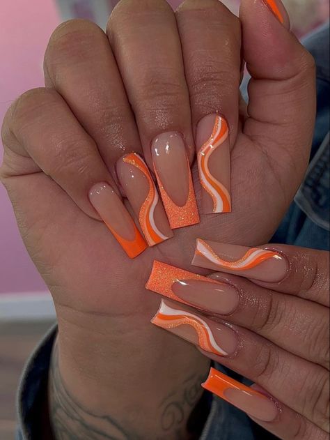 Orange French Tip, Hoco Nails, Yellow Nails Design, Glitter Nails Acrylic, Acrylic Toes, Acrylic Toe Nails, Toe Nail Color, September Nails, Stylish Nails Designs