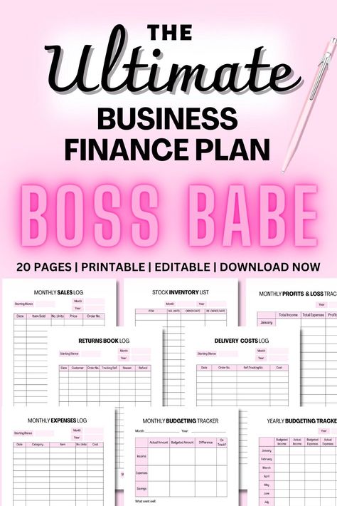 BOSS BABE BUSINESS FINANCIAL PLANNER BUNDLE | Editable Printable | Etsy Digital Download freedigitalplanner #muslimahplanner #mealplanner. Small Business Planner Free Printables, Business Daily Planner, Business Planner Printables, Organized Business, Small Business Printables, Business Binders, Financial Tracker, Business Tracker, Order Tracker