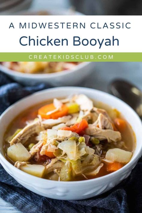 Chicken booyah is a summertime Wisconsin staple. This is my mom's Green Bay booyah recipe made with boiled chicken and lots of veggies. Give this Midwest classic recipe a try! Chicken Bouillon Recipe Meals, Chicken Booyah Recipe Wisconsin, Chicken Boiled Recipes, Chicken Booyah Recipe, Booyah Recipe, Belgian Recipes, Gluten Free Orange Chicken, Sheet Pan Meals Chicken, Quick Chicken Recipes