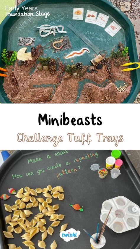 Challenge children with these fun minibeast eyfs activities. Thanks to @treetotsdaynurserytidworthnursery @eyfs_displays_and_tuff_trays. Snail Eyfs Activities, Garden Activities Eyfs, Spring Tuft Tray Ideas, Outdoor Easter Activities Eyfs, Minibeast Activities Eyfs, Mini Beasts Tuff Tray, Insect Tuff Tray Ideas, Animal Eyfs Activities, Eyfs Activities At Home