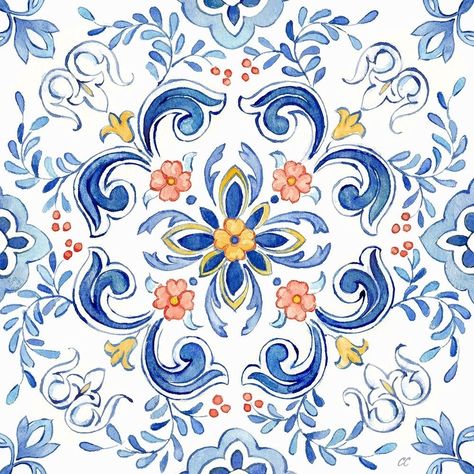 Mediterranean Breezes XXIII Poster Print - Cynthia Coulter-VARPDXRBMBR23CC Image 1 Naqashi Patterns, Mediterranean Print, Italian Pattern, Mediterranean Art, Iranian Art, Stock Paper, Fine Arts Posters, Delft, Ceramic Painting