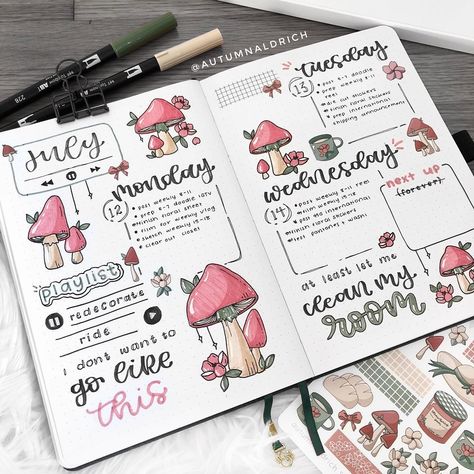 ₊⁺˳✧༚ autumn aldrich･:˚✧₊ (@autumnaldrich) • Instagram photos and videos Autumn Bullet Journal, Journal Autumn, Bullet Journal Work, Bullet Journal Ideas Templates, Creating A Bullet Journal, Bullet Journal Paper, Mushroom Drawing, Bullet Journal Mood, Bullet Journal Diy