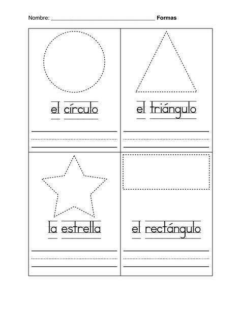 spanish worksheets for kindergarten | Basic Shapes in Spanish - Formas Basicas Worksheet Beginner Spanish Worksheets, Shapes In Spanish, Preschool Spanish Lessons, Beginner Spanish Lessons, Shape Worksheets For Preschool, Preschool Spanish, Shapes Worksheet Kindergarten, Pre K Worksheets, Learning Spanish For Kids