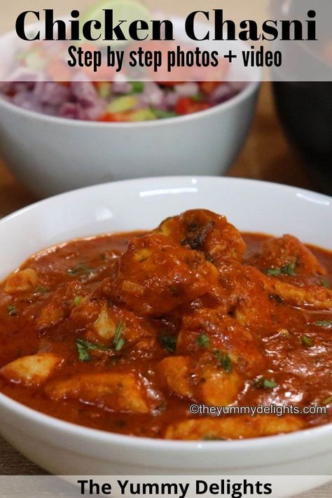 close-up of chicken chasni in a white bowl. Chasni Recipe, Chilli Chicken Gravy Recipe, Chicken Madras, Quick Recipe Videos, Chicken Curry Recipe Easy, Pan Chicken Recipes, Chicken Recipes Boneless, Chili Chicken, Favorite Recipes Chicken