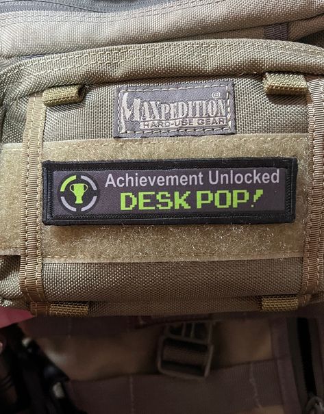 Achievement Unlocked Desk Pop! Morale Patch 2x3 hook and loop Patch! Our Morale Patches are custom made. They are NOT embroidered which means the artwork will never fade or come unraveled! -Unlimited colors -Hi Res Images! -Awesome Photo quality detail -No threads to fray -Clean look without connecting threads between words -Durable because image is permanently dyed into the patch -Feel free to wash them off if they get dirty! -Photographs can be reproduced - not possible with embroidery -Smooth Moral Patches, Achievement Unlocked, Army Memes, Connecting Threads, Service Dog Vests, Custom Patch, Morale Patches, Military Quotes, Tactical Patches