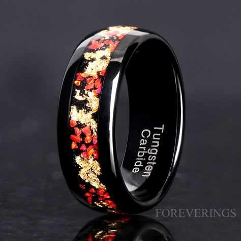 Red Mens Wedding Ring, Woman Wedding Band, Mens Ruby Ring, Gold Leaf Ring, Gold Leaf Rings, Red Opal, Mens Wedding Bands Tungsten, Ring Man, Black Tungsten Rings