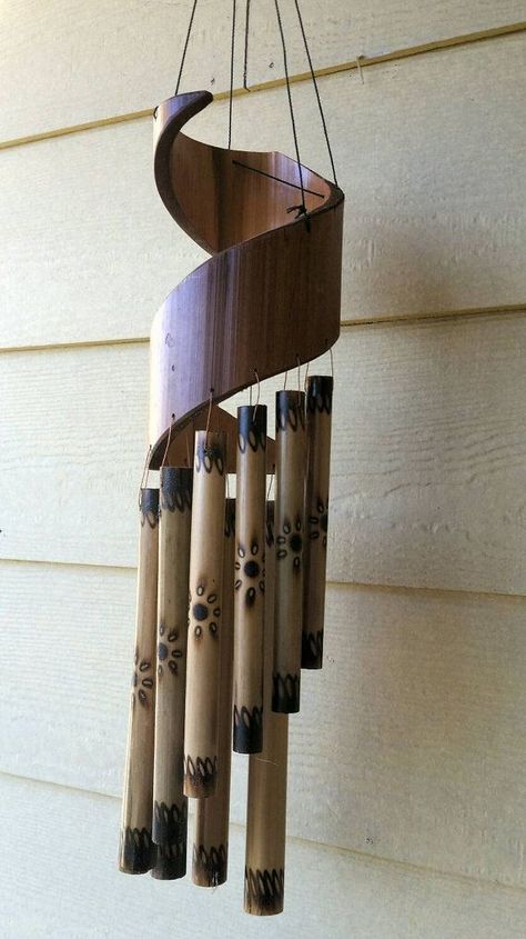 spiral Wind Chimes | Bamboo spiral wind chimes by SacredCircleGifts on Etsy Inexpensive Kitchen Cabinets, Bamboo Roof, Bamboo Diy, Bamboo Wind Chimes, Bamboo Decor, Bamboo Architecture, Bamboo Poles, Bamboo Lamp, Bamboo Art