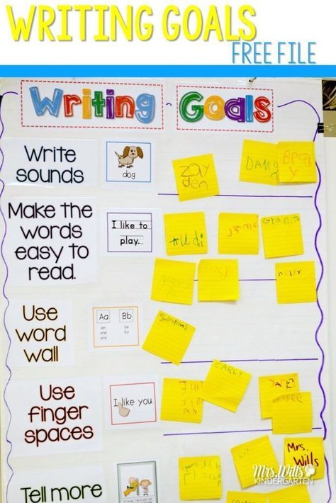 Kindergarten Writing Goals Chart. Grab this free Writers workshop goal chart and see student examples from my kindergarten classroom. You can also grab the student writing paper in this blog post. #writersworkshop #writinggoals #kindergartenwriting Writing Goals First Grade, Goals Chart, Sentence Editing, Goal Chart, Lucy Calkins, Kindergarten Writing Prompts, Visible Learning, Primary Writing, Goal Charts