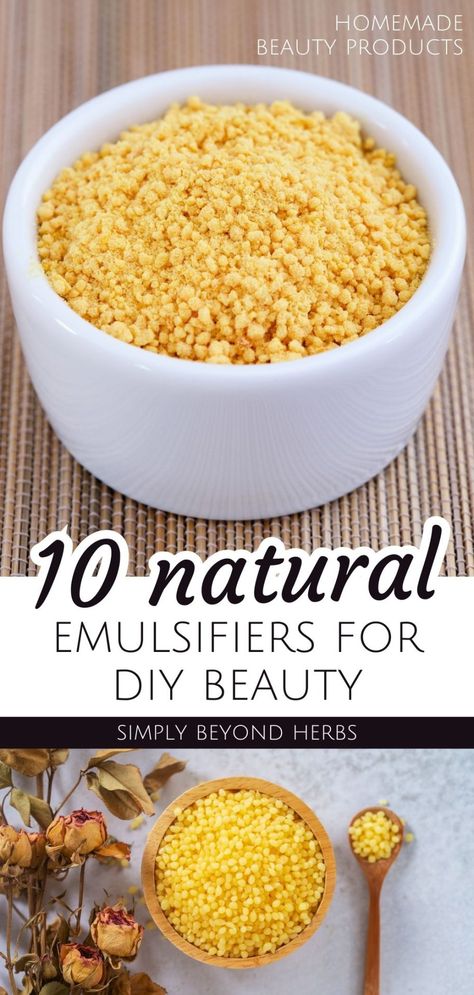 If you’re looking for DIY Beauty & Homemade Beauty Products, you’ll love 10 best natural emulsifiers for DIY beauty. Learn about the top emulsifiers for homemade hair and skin care products to ensure your cosmetics are safe and effective. Control your ingredients and keep them toxin-free. Explore natural face creams, whipped body butters, healing salves, lotions, and shampoos. Find more DIY beauty products, DIY body care, and natural skin care ingredients at simplybeyondherbs.com. Natural Makeup Recipes, Beauty Products Diy, Diy Natural Makeup, Healing Salve Recipe, Diy Hair Spray, Homemade Salve, Diy Natural Beauty Recipes, Diy Beauty Products, Skin Care Ingredients