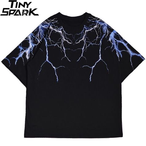 2020 Streetwear Dark Lightning T Shirt Hip Hop Men Harajuku Tshirt Short Sleeve Cotton T-Shirt Fashion Black Tops Tees HipHop _ - AliExpress Mobile Blitz Design, Japanese Tshirt, Timeless Wardrobe Staples, Kamikaze, Japanese Streetwear, Streetwear Y2k, Streetwear Tshirt, Alternative Outfits, Streetwear Women