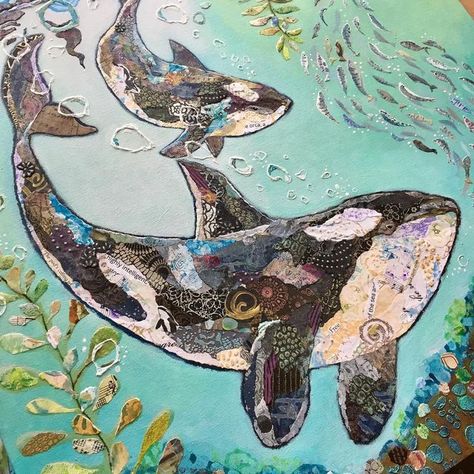 Ocean Mixed Media Art, Marine Life Art Gcse, Orca Whale Painting, Gcse Portfolio, Diy Hoodies, Bird Shapes, Collage Quilting, Art Coursework, Orca Art