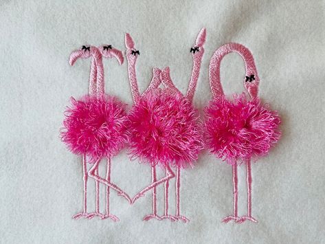 Font Entire alphabet Fringed fluffy chenille flamingos machine embroidery designs flamingo for hoops 4x4 5x7  fringe fur flamingos ABC Sizes 4 inches 4.5 inches 5 inches 5.5 inches 6 inches 100 % safe to wash. The design has a special seam holding fringe in place. It is easy. Embroider the design as usual. Large satin stitches will be loose. Once you complete stitching the design, turn over your hoop to see a reverse side, and cut the bobbin thread, along the large satin stitches. Turn the hoop Embroidery Flamingo, Fringed Embroidery, Flamingo Applique, Machine Embroidery Gifts, Fabric Fish, Embroidery Lessons, Embroidery Tshirt, Embroidery Letters, Hand Embroidery Projects