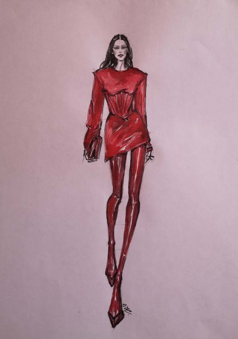 Versace Fall 2022, Fashion Illustration Portfolio, Fashion Model Sketch, Fashion Dream Job, Fashion Illustration Tutorial, Fashion Figure Drawing, Look Rose, Fashion Illustrations Techniques, Conceptual Fashion