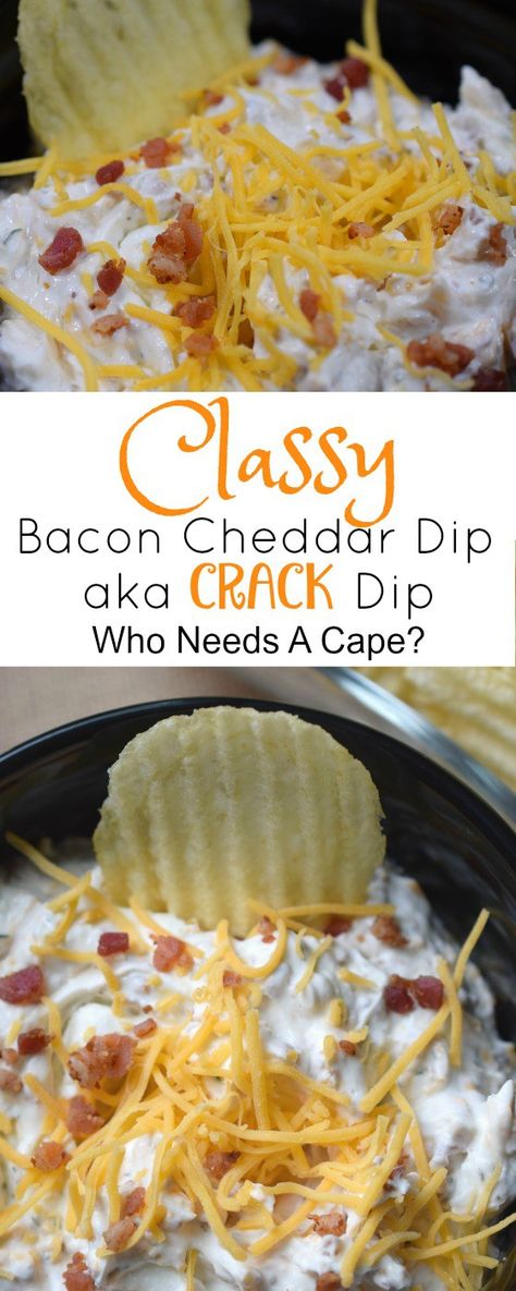 You cannot go wrong serving Classy Bacon Cheddar Dip a.k.a. "Crack Dip" at your next party. Bacon & cheese make this one irresistibly good dip! Bacon Cheddar Dip, Cheddar Dip, Cheesecake Dip, Football Party Food, Buffalo Chicken Dip, Bacon Cheddar, Picnic Food, Super Bowl Food, Football Food