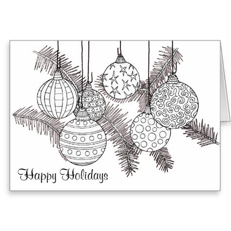 Merry Christmas Ornaments, Christmas Tree Drawing, Photo Christmas Cards, Christmas Card Ornaments, Ornament Drawing, Ornament Card, Christmas Cards Photo, Flower Drawing Design, Christmas Cards Zazzle