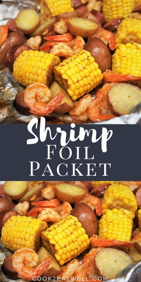 Dinner doesn’t get any easier than this grilled shrimp foil packets. Stuffed with kielbasa sausage, large shrimp, potatoes and fresh corn cobs, this meal is satisfying and delicious! Healthy Grilling Recipes Clean Eating, Shrimp Foil Packets, Barbecue Party Food, Shrimp Potatoes, Summer Dinner Recipes Grill, Shrimp Boil Foil, Shrimp And Sausage, Foil Dinners, Shrimp Sausage