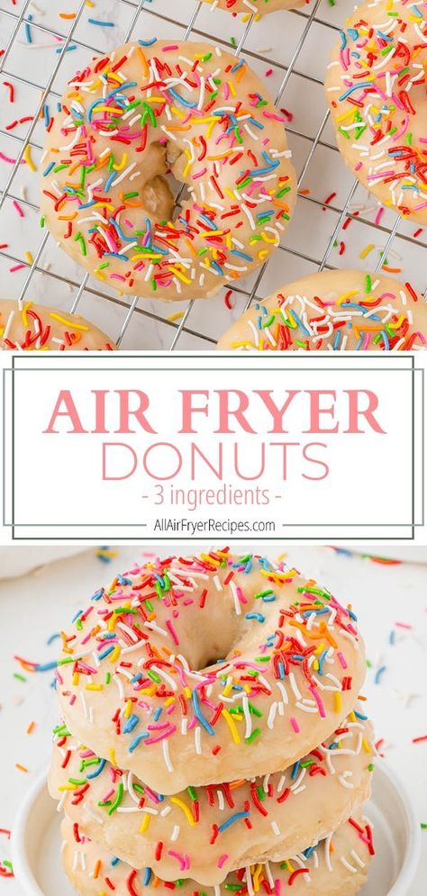 3 Ingredient Air Fryer Donuts Recipe To Go Breakfast, Deep Fried Donuts, Air Fryer Donuts, Biscuit Donuts, Powdered Sugar Glaze, Healthy Fruit Desserts, Fried Donuts, Brownies Recipe Homemade, Donuts Recipe