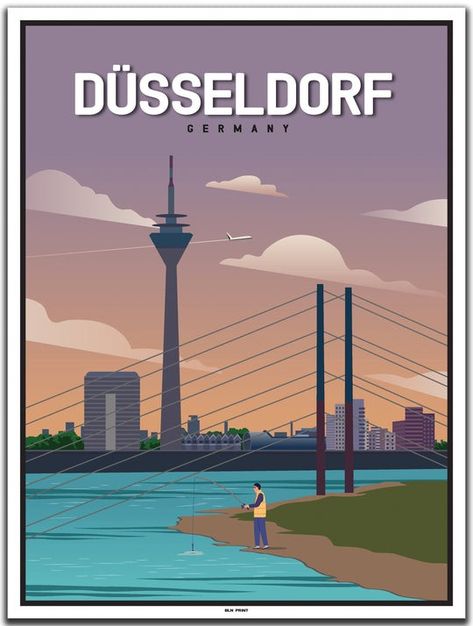 Germany Map, Retro Travel Poster, Vintage Travel Poster, Dusseldorf, Vintage Travel Posters, Travel Poster, Vintage Travel, Cn Tower, Travel Posters