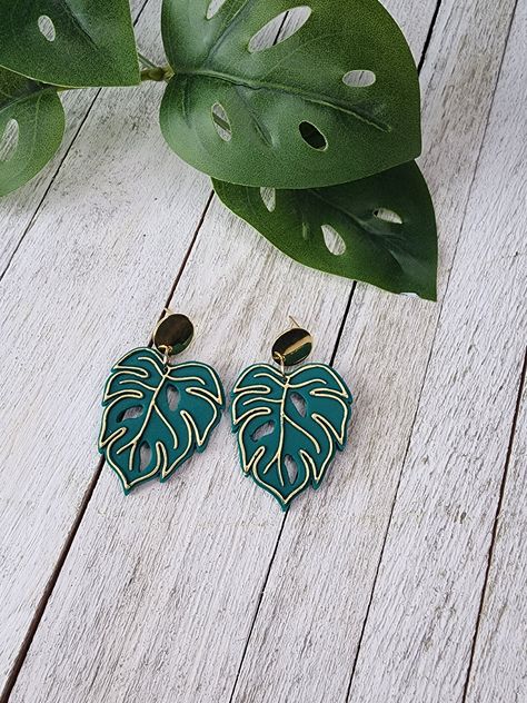 Leaf Polymer Clay Earrings, Forest Emerald Green, Nature Inspired Jewelry, Medical History, Monstera Leaf, Handmade Polymer Clay, Cleaning Jewelry, Polymer Clay Jewelry, Making Jewelry