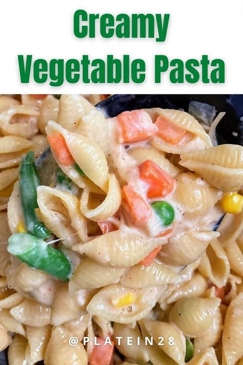 pot of creamy vegetable pasta Pasta And Frozen Veggies, Pasta Marinara Recipes Veggies, Pasta With Mixed Vegetables, Pasta With Frozen Veggies, Creamy Pasta With Vegetables, Alfredo Pasta Recipes With Vegetables, Alfredo Veggie Pasta, Vegetable Alfredo Pasta, Mixed Veggie Recipes