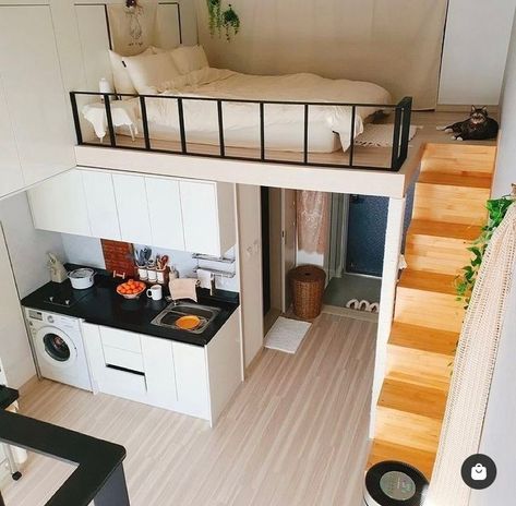 Small Loft Apartments, Small Apartment Plans, Tiny Loft, Loft House Design, Small Room Design Bedroom, Tiny House Interior Design, Tiny House Loft, Small Loft, Small Apartment Design