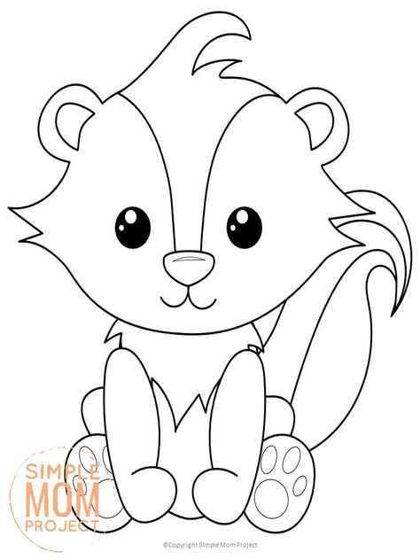 Are you looking for a cute & simple forest skunk coloring page for your kids? Click now and grab your Free Printable template of this realistic striped-tail Skunk. He makes a colorful decoration for your kids bedroom or even a fun group art activity for preschoolers or toddlers. Enjoy the fun of forest crafts in your home today with the cutest of all woodland forest animals - a baby skunk! #Skunkcrafts #Skunkcoloringpages #Woodlandanimalcoloringpages #Forestanimalcoloringpages #SimpleMomProject Skunk Craft, Onesie Designs, Baby Skunk, Forest Crafts, Backyard Animals, Baby Skunks, Animals Coloring Pages, Animal Printables, Halloween Classroom