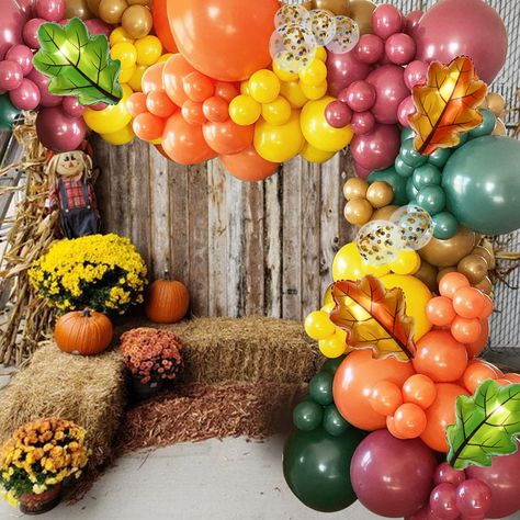 Fall Balloon Garland, Candy Balloons, Fall Harvest Party, Fall Party Decorations, Orange Balloons, Orange Coffee, Garland Arch, Green Balloon, Diy Garland