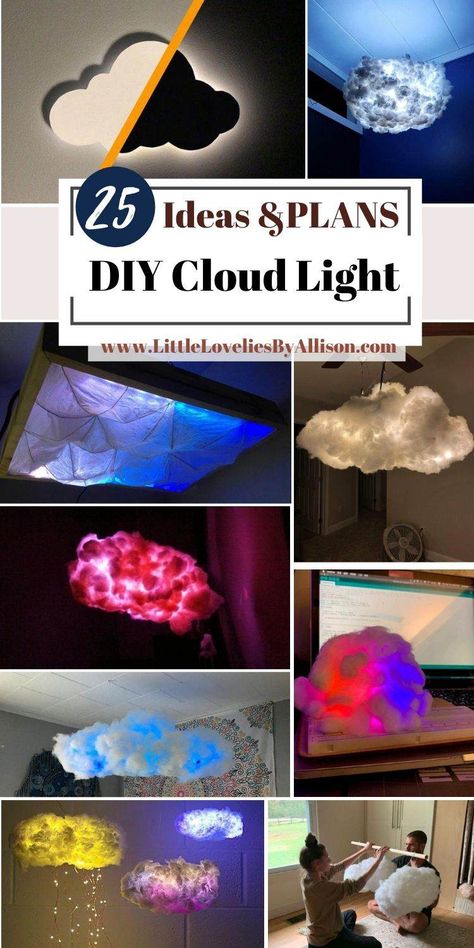 Cotton Clouds With Lights, Diy Cloud Light Wall, Cotton Clouds Diy, Cloud Ceiling Diy Led Lights, Cloud Crafts, Cloud Diy, Diy Cloud Light, Cloud Lamp Diy, Diy Night Light