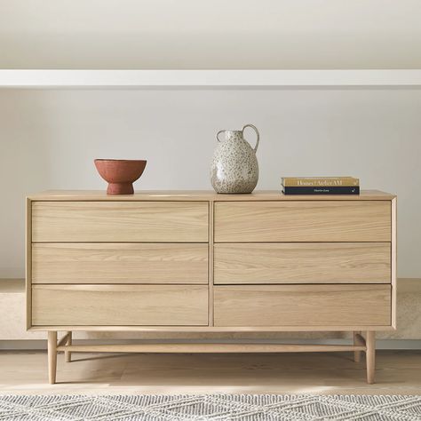 Scandinavian Living Room Ideas, Pile Of Laundry, Light Wood Dresser, Dwelling Place, Modern Dressers, Small Dresser, Mid Century Modern Dresser, Scandinavian Bedroom, White Oak Wood