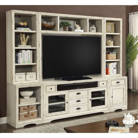 Nantucket Modular Entertainment Wall Farmhouse Stand, Farmhouse Entertainment Center, White Entertainment Center, Wood Entertainment Center, Tv Stand Designs, Farmhouse Tv Stand, Entertainment Wall, Muebles Living, Parker House