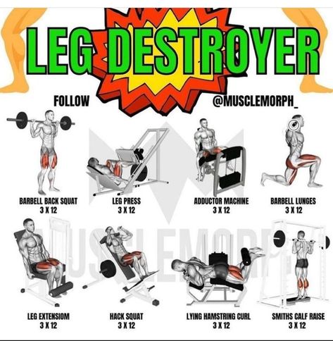 Leg Destroyer Workout, Dumbbell Bicep Workout, Muscle Workouts, Leg Workouts For Men, Superset Workout, Hero Workouts, Crossfit Workouts Wod, Leg Workouts Gym, Boxing Techniques