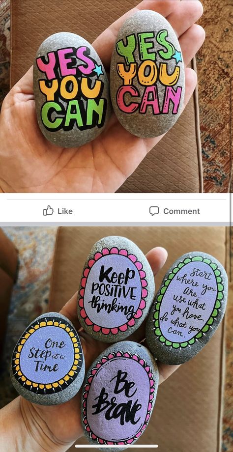 Rock Painting Ideas For Grandma, Inspirational Painted Rocks Ideas, Rock Affirmations, Stone Quotes, Rock Painting Supplies, Fondant Flower Tutorial, Inspirational Rocks, Happy Rock, Diy Rock Art