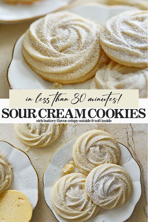 Sour Cream Cookies Recipe Sour Cream Snacks, Sour Cream Lemon Curd Cookies, What To Do With Sour Cream, Baking With Sour Cream, Sour Cream Cookies Recipe, Recipes Using Sour Cream, Christmas Fare, Tea Party Cookies, Sour Cream Cookies