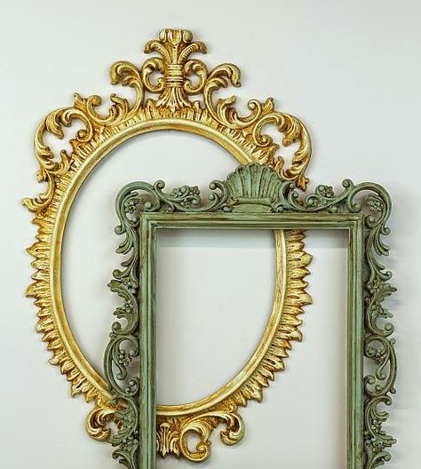 Upcycle Plastic Ornate Frames using Americana Decor Chalky Finish Paint | @decoart  #craft #tutorial #DIY Picture Frame Repainting, Paint Ornate Frame, Vintage Ornate Frame, Spray Paint Frames, Victorian Picture Frames, Ornate Oval Frame, Chalky Finish Paint, Upcycle Plastic, Ornate Picture Frames