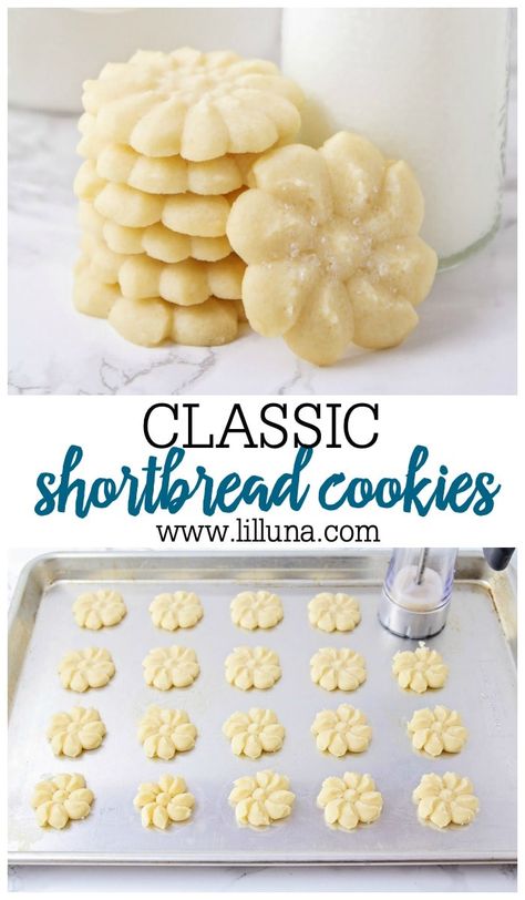 These delicious buttery shortbread cookies just melt in your mouth! Best of all, they only take a small handful of common ingredients to make! #shortbreadcookies #shortbread #cookies #dessert #5ingredients Archway Cookies Recipes, Best Shortbread Cookie Recipe, Cookie Press Recipes, Best Shortbread Cookies, Shortbread Cookies Recipe, Spritz Cookie Recipe, Buttery Shortbread Cookies, Buttery Shortbread, Shortbread Cookie Recipe