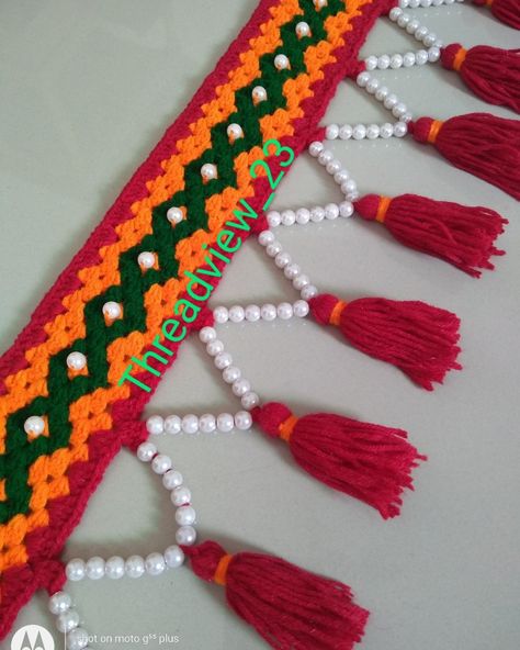 Toran Designs Doors, Toran Designs Doors Handmade, Crochet Toran, Toran Designs, Toran Design, Door Toran, Eid Decor, Woolen Craft, Door Hanging Decorations